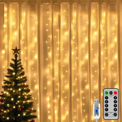 LED-Lichtgordijn 300 warmweiße LEDs, 3x3 m, IP44, Fernbedienung
