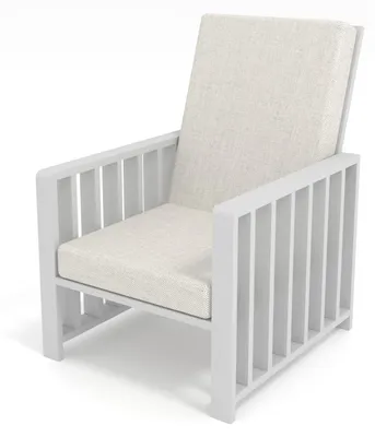 Produktbild von Möbae Solena Gartenstuhl Weiß 80x65x92 cm mit beigen Kissen aus Kiefernholz Holzstuhl für Terrasse Balkon Garten moderne Gartenmöbel wetterfest und bequem