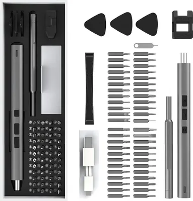 Produktbild von UF-TOOLS - Elektroschrauber mit auswechselbaren Bits, Magnetisierer und Handschraubendreher 57in1