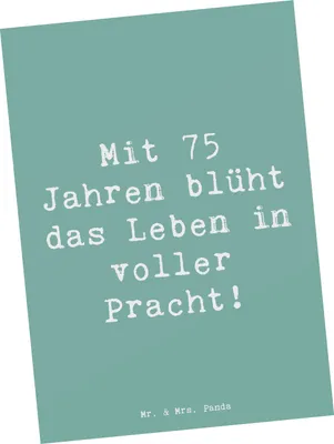 Produktbild von Mr. & Mrs. Panda Postkarte Spruch 75. Geburtstag Blüte - Meeresbrise - Geschenk, Meilenstein, Glückwunsch, Grußkarte, einzelkarte, besondere Anlässe, Happy Birthday