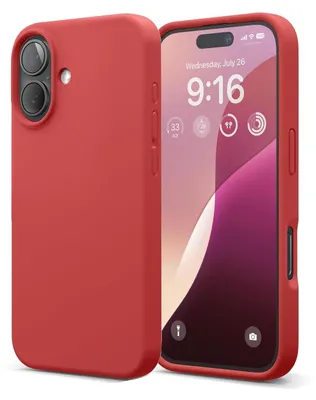 Produktbild von Conie TPU Schutzhülle für iPhone 16 Tasche Case Cover Bumper Silikon Mikrofaser Inlay Hülle in Rot matt