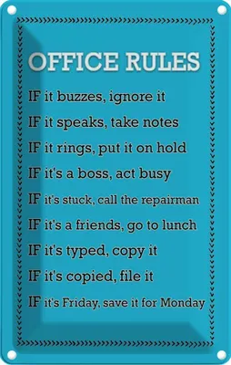 Produktbild von vianmo Blechschild 18x12 cm Office Rules Regeln Warnschild Hinweisschild Sicherheit Vorsicht
