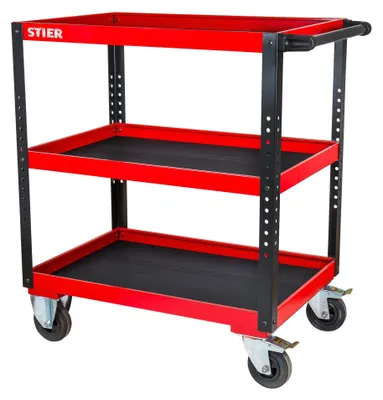 Immagine prodotto di Carrello di servizio STIER, HxLxP 969x894x543 mm, carrello di trasporto con maniglia di spinta, carrello di servizio con freni, carrello da tavolo con 3 ripiani, portata 50 kg per ripiano