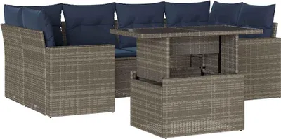 Produktbild von vidaXL 7-teiliges Gartensofa-Set mit Kissen, grau, Polyrattan