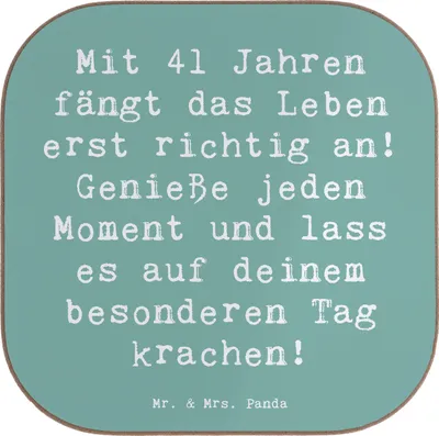 Produktbild von Mr. & Mrs. Panda Tassen Untersetzer Spruch 41. Geburtstag - Meeresbrise - Geschenk, Coaster, Geburtstagsgeschenk, Tischuntersetzer, Geburtstagsparty, 41 Jahre, für Gläser