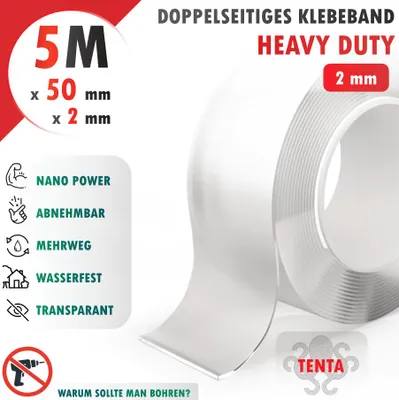 Produktbild von Doppelseitiges Klebeband 5m x 50mm x 2mm - TENTA Heavy Duty