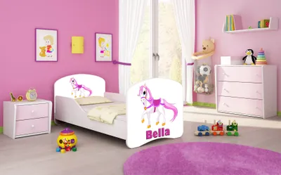 Immagine prodotto di ACMA I Letto per ragazzi Letto per bambini Letto per ragazzi Set completo di materasso Telaio a doghe Bianco 43 Cavallo piccolo 140x70