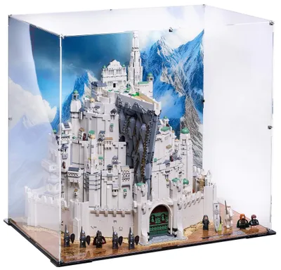 Produktbild von Blacked Brick Vitrine mit bedruckter Rückwand für LEGO® 11377 ICONS – Der Herr der Ringe: Minas Tirith™