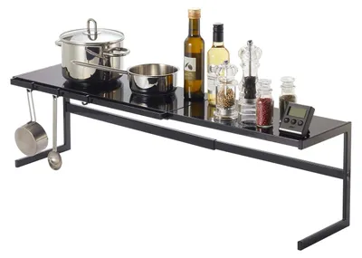 Image de Yamazaki Étagère de cuisine Étagère sur pied Plan de travail noir Métal extensible 54-92x25x22cm "TOWER