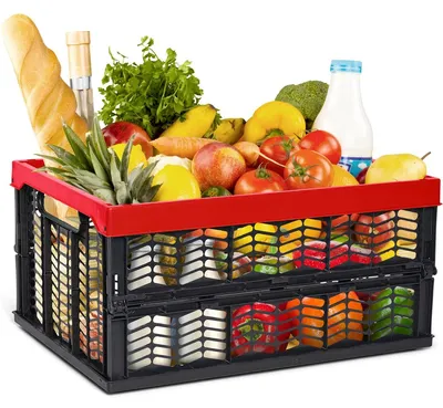 Produktbild von Novaliv Einkaufskorb Klappbox | 30L Rot Schwarz faltbar stabil| Klappkorb Tragebox Klappkiste Kitchen storage toy basket box Einkaufstasche Korb Küche