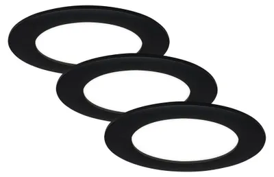 Image de Lampe LED encastrée BRILONER LEUCHTEN FLAT IN, 7 W, 600 lm, IP44, noir mat, plastique, set de 3, Ø 12 cm