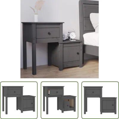 Produktbild von The Living Store Nachttisch Grau 79,5x38x65,5 cm Massivholz Kiefer