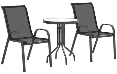 Immagine prodotto di Set da giardino resistente alle intemperie da 3 pezzi con tavolo in vetro, nero