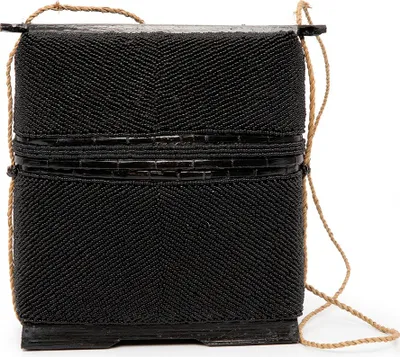 Image de Bazar Bizar Panier bambou et perles noir 25x25x27cm