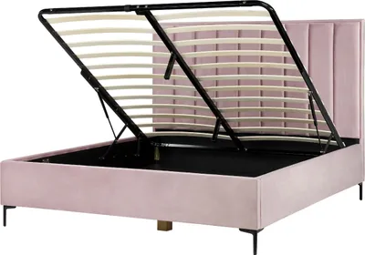 Produktbild von BELIANI Polsterbett Rosa Samtstoff Gesteppt mit Hohem Kopfteil Bettkasten Lattenrost 180x200 cm Hochklappbar für Schlafzimmer Doppelbett Ehebett