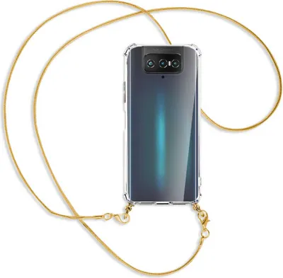 Produktbild von Handykette Backcover-Schutzhülle mit Band (Metall goldfarben) für Asus Zenfone 7 ZS670KS - goldfarbene Kette Snake