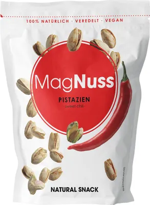Produktbild von MagNuss Pistazien Sweet Chili | Knackige Pistazienkerne mit würzigem Chili-Aroma, 200g | vegan