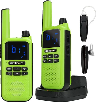 Image de Retevis RA619 Talkie-walkie, radio bidirectionnelle rechargeable avec oreillette Bluetooth, vibration, alarme SOS, VOX, 16CH, pour la conduite, la chasse, l'extérieur (vert, 2 pièces)
