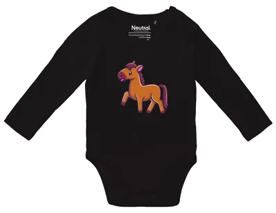 Produktbild von Huuraa Baby Body Pferd Comic 62 Black  Baumwolle Fairtrade Langarmbody Geschenkidee