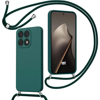 Image de Coque pour Xiaomi 15T, Protection Silicone Liquide Souple avec Cordon Vert Nuit