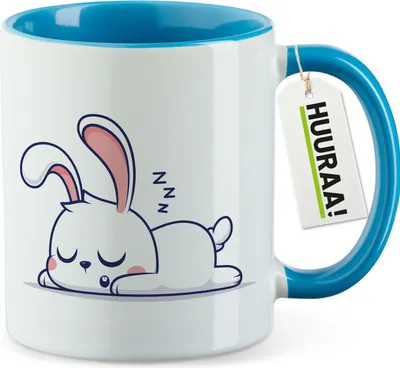 Produktbild von Huuraa Kaffeetasse Hase Comic 330ml Blau Keramik Kaffeebecher Geschenkidee