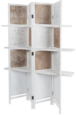 Image de Casa Padrino Séparation de pièce de style rustique avec 3 étagères blanc antique / brun antique 155 x 2 x h. 181 cm - Paravent Shabby Chic pare-vue