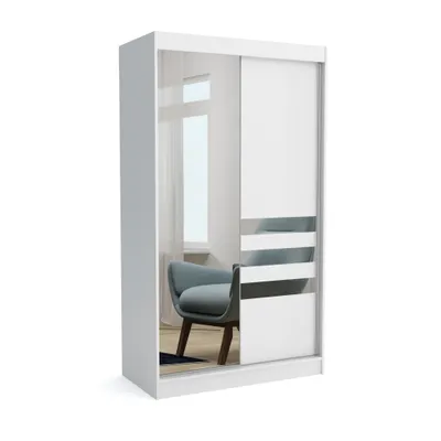 Produktbild von Brent - Kleiderschrank mit Spiegel Henry, Schlafzimmerschrank mit 1 Kleiderstange und Einlegeböden für Kleidung, 120x215x60 cm, Weiß