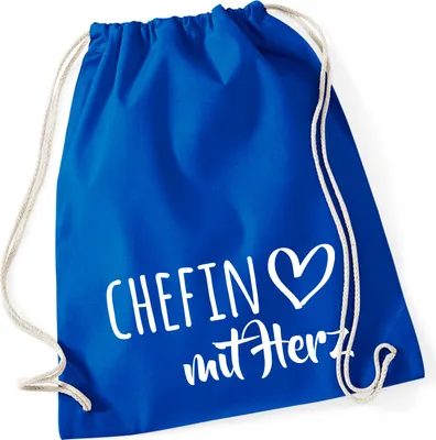 Produktbild von Huuraa Turnbeutel Chefin mit Herz 12 Liter Bright Royal Baumwolle Rucksack Geschenkidee