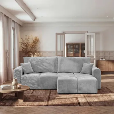 Produktbild von Ecksofa Zanti Otto 55 Hellgrau Chenille mit Schlaffunktion und Bettkasten L-Form Universell