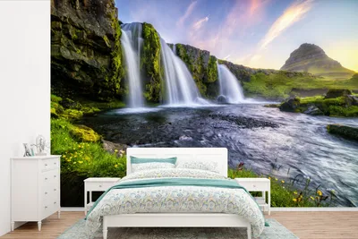 Produktbild von MuchoWow® Fototapete für Wohnzimmer oder Schlafzimmer Wandtapete Vinyl Motivtapete Wasserfall in Island - 330x220 cm - Fototapeten