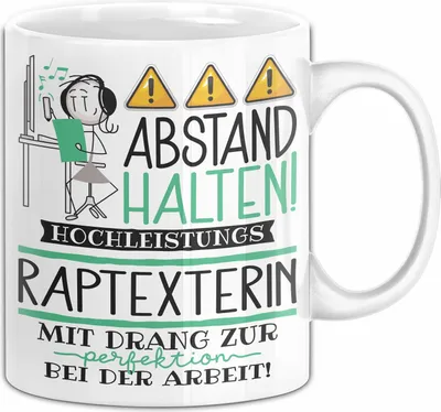 Produktbild von Raptexterin Tasse Geschenk Lustig Abstand Halten Hochleistungs-Raptexterin Mit Drang Zur Perfektion Bei Der Arbeit (Weiß)