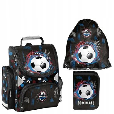 Produktbild von Schulranzen 3-tlg. Set für Mädchen & Jungen Fußball – Paso Ranzen, Mäppchen, Tasche football