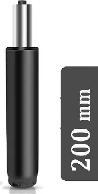 A black gas spring for an office chair, shown next to a dark gray rectangle with text indicating its length.