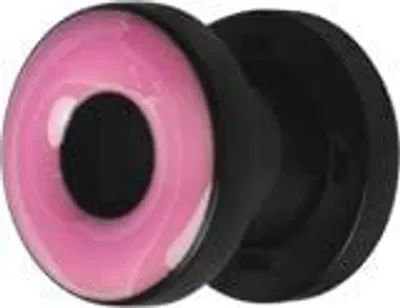 Immagine prodotto di Piercing al tunnel della carne dell'orecchio acrilico nero a vite - rivestimento rosa smalto - VEFTBK4MM