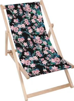 Produktbild von Dreamroots Liegestuhl klappbar Holz, bis zu 130 kg, Sonnenliege klappbar mit 3-stufiger Neigungsregulierung der Rückenlehne, Dark Botanic Pink