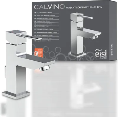 Produktbild von eisl CALVINO Waschtischarmatur mit Zugstange, Wasserhahn Bad mit Ablaufgarnitur Waschbecken, Mischbatterie Waschbecken Chrom