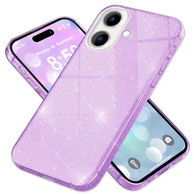 Obrázek produktu pro NALIA Lesklé pouzdro pro iPhone 16 – Třpytivý vzhled a protiskluzová úprava – SHINEPOP (silikonové pouzdro) – Značka z Berlína – Fialová
