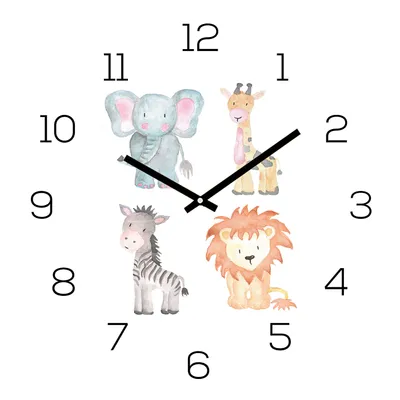 Produktbild von Wanduhr Zootiere 30x30cm Glas Kinder Uhr Glasbild Löwe Elefant Kinder Wanddeko