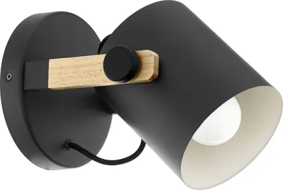 Image de EGLO Lampe murale Hornwood, lampe murale vintage à 1 flamme au design industriel, lampe rétro en acier et bois, couleur : noir, crème, marron, E27