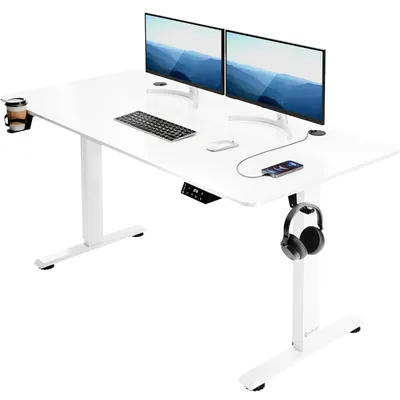 Zdjęcie produktu dla Biurko elektrycznie regulowane - wysokość 73-118 cm - wymiary 140x60 cm - białe