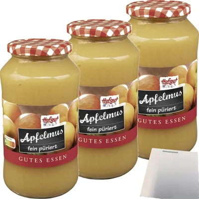 Produktbild von Hofgut Apfelmus 3er Pack (3x720ml, 720g Glas) + usy Block