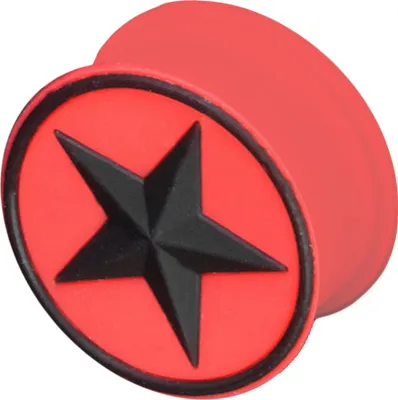 Produktbild von viva-adorno 1 Stück 12mm Flesh Plug Tunnel Ohr Piercing Silikon flexibel Stern verschiedene Farben Größe 4 - 26mm Z156,8 rot/schwarz Z205,