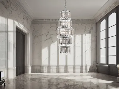 Produktbild von LED Kronleuchter mehrflammig groß Pendelleuchte extra lang für Treppenhaus Chrom