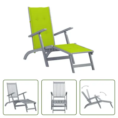 Image de Chaise longue The Living Store avec repose-pieds et coussin, en bois massif d'acacia