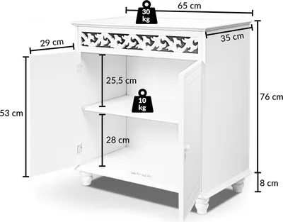 Produktbild von CASARIA® Komoda biała salon przedpokój kredens drewniany 2 drzwi styl wiejski sypialnia komoda szuflady wyjmowana półka wąska 76x65x35cm mała