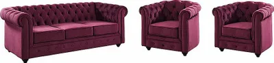 Produktbild von Couchgarnitur 3+1+1 - Samt - Pflaumenfarben - CHESTERFIELD