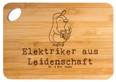 Produktbild von Mr. & Mrs. Panda Brett Elektriker Leidenschaft - Transparent - Geschenk, Frühstücksbrett, Schneidebrett, Holzbrett, Ausbildung, Spruch, holzschneidebrett, Küchenbrett