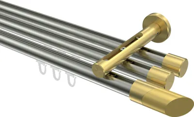 Produktbild von Interdeco Innenlaufstange / Gardinenstange mit Innenlauf Edelstahl-Optik / Messing-Optik, Typ Siteno Verano (Schräge Bicolor), 20 mm Ø 3-läufig, 400 cm