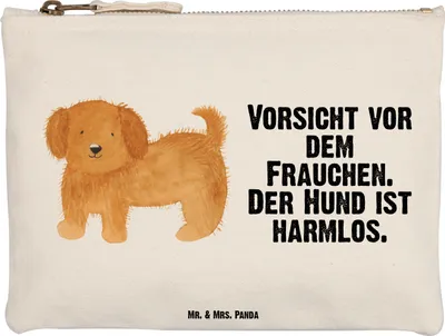 Produktbild von Mr. & Mrs. Panda Pouch Hund Flauschig Größe M - Weiß - Geschenk, Sprüche, Hundeliebe, Frauchen, Hunde, kosmetiktäschchen, Kulturtasche, beauty case, Witzig, Stoffbeutel