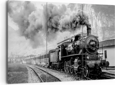 Produktbild von Bild auf Leinwand - Leinwandbild - 3 Teile - Zug Schwarzweiß Rauch - 165x110cm - Wand Bild - Wanddeko - Wandbilder - Leinwanddruck - Bilder - Wanddekoration - Leinwand bilder - CE165x110-4315